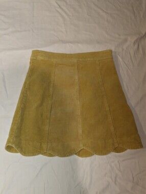 Altar'd State Mustard Scallop Hem Corduroy Skater Skirt
